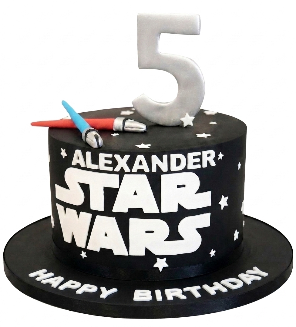 Star Wars Birthday Cake with Lightsabers & Custom Age