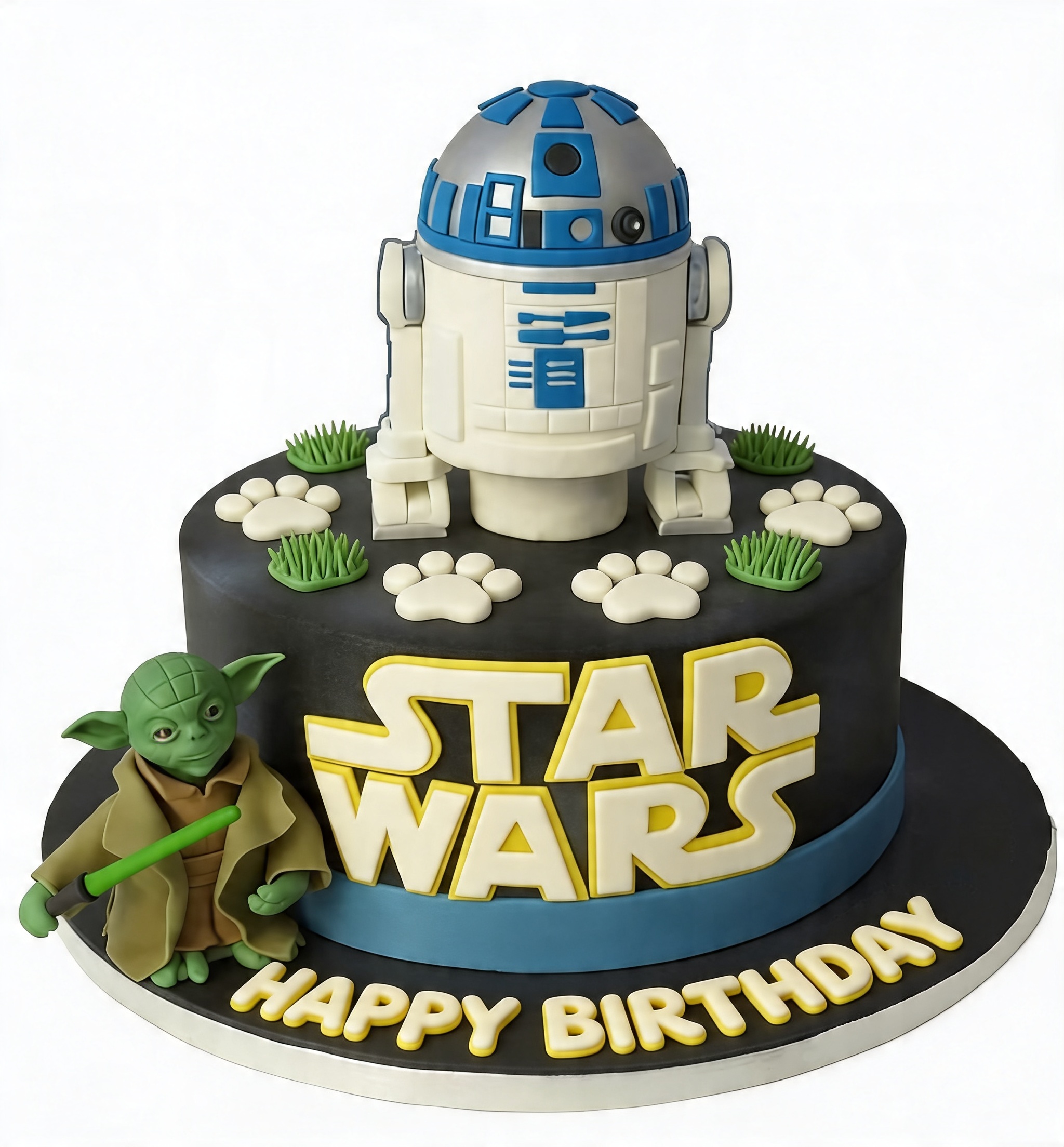 Star Wars Birthday Cake with R2-D2 & Yoda