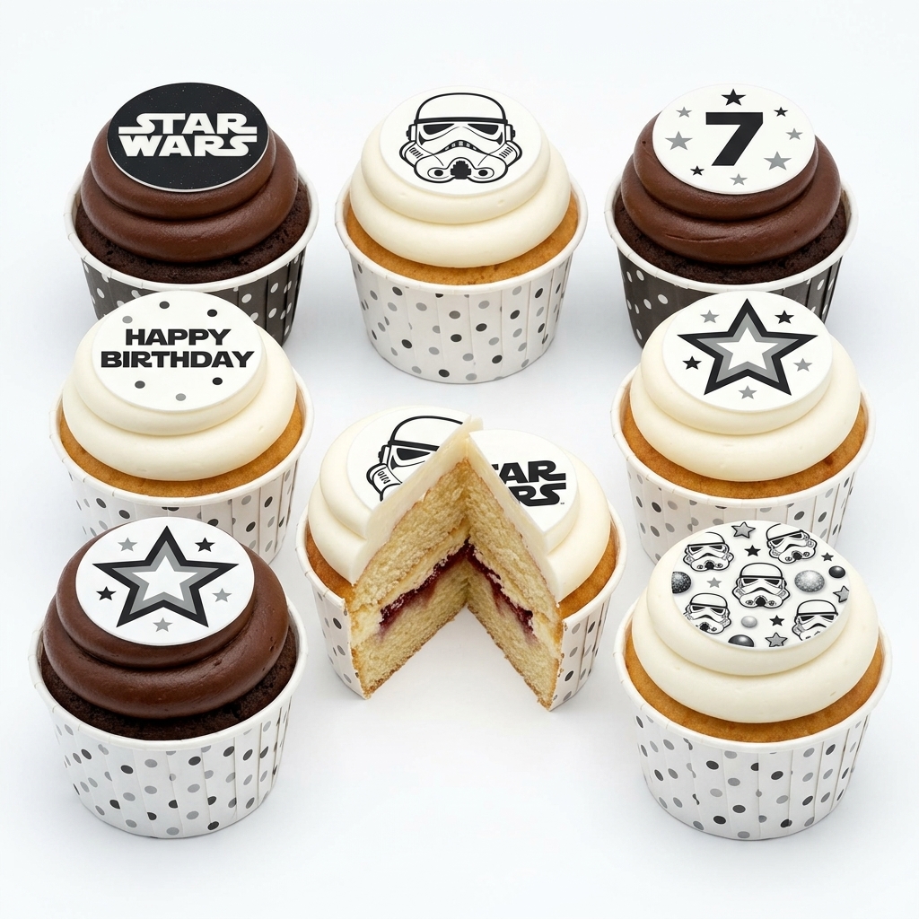 Star Wars Birthday Cupcakes with Custom Toppers