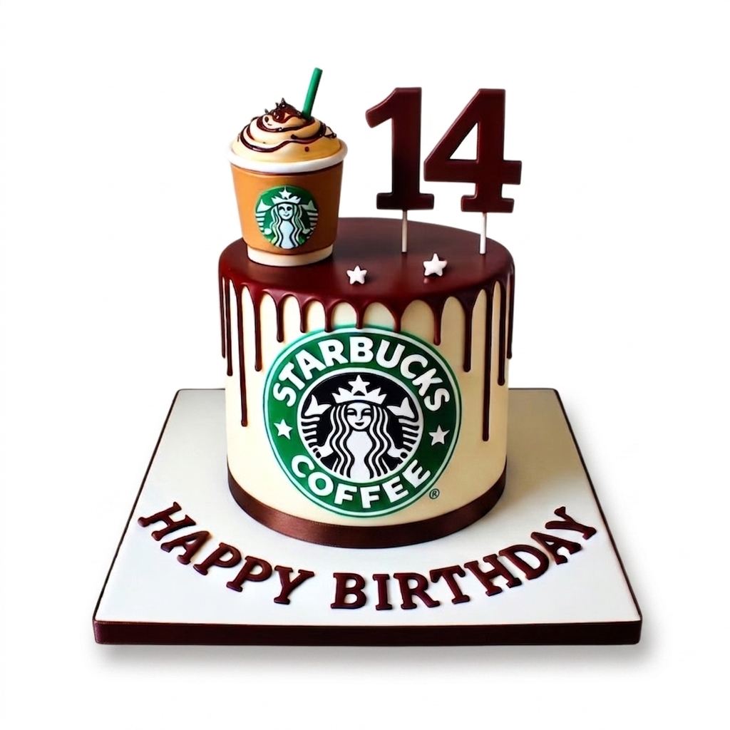 Starbucks Coffee Birthday Cake with Custom Age Topper
