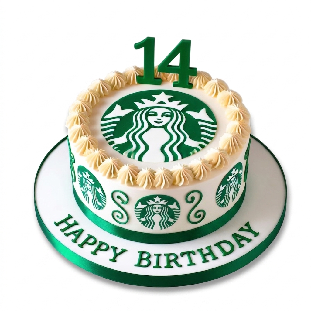 Starbucks Coffee Theme Birthday Cake with Custom Age Topper