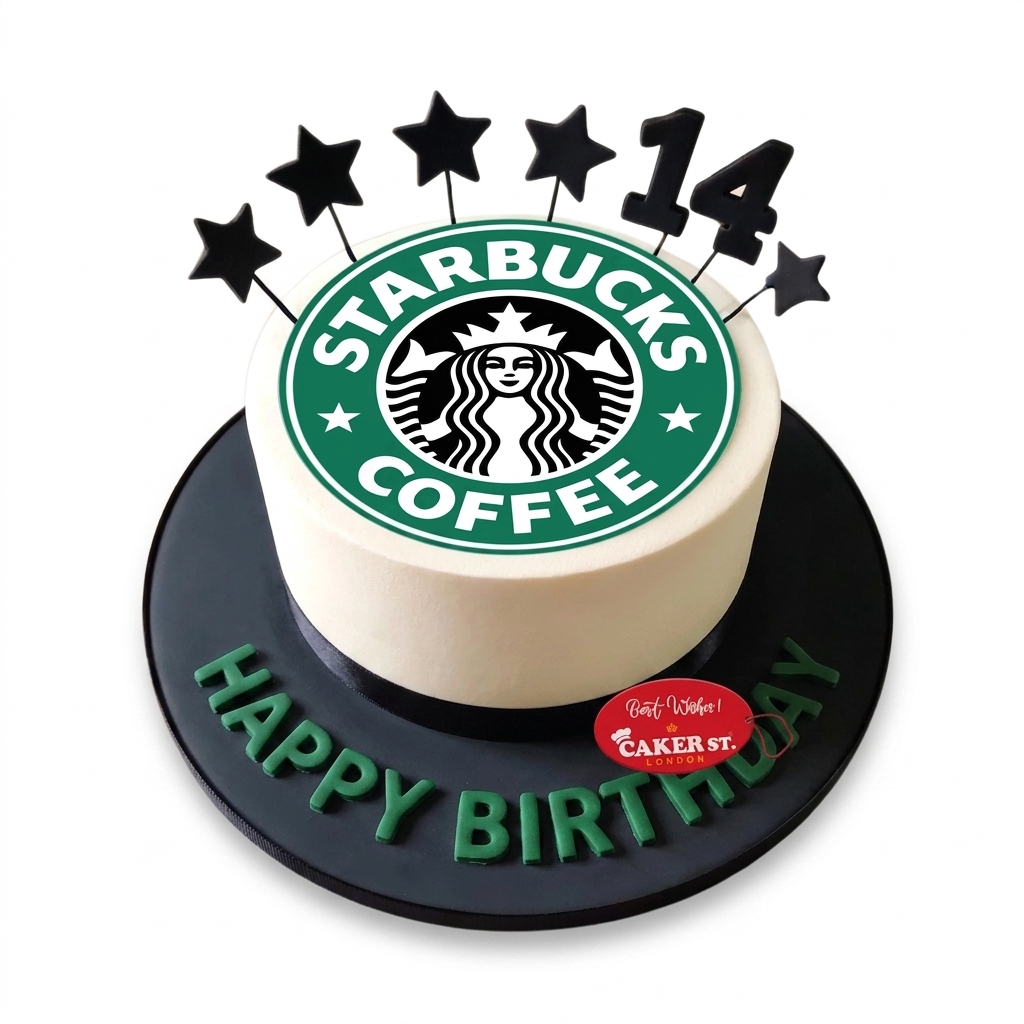 Starbucks Coffee Birthday Cake with Custom Age Topper