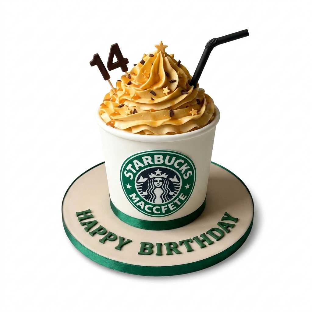 Starbucks Coffee Birthday Cake with Custom Age Topper