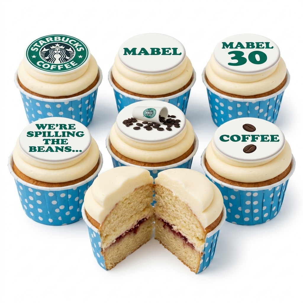 Starbucks Theme Birthday Cupcakes with Custom Toppers