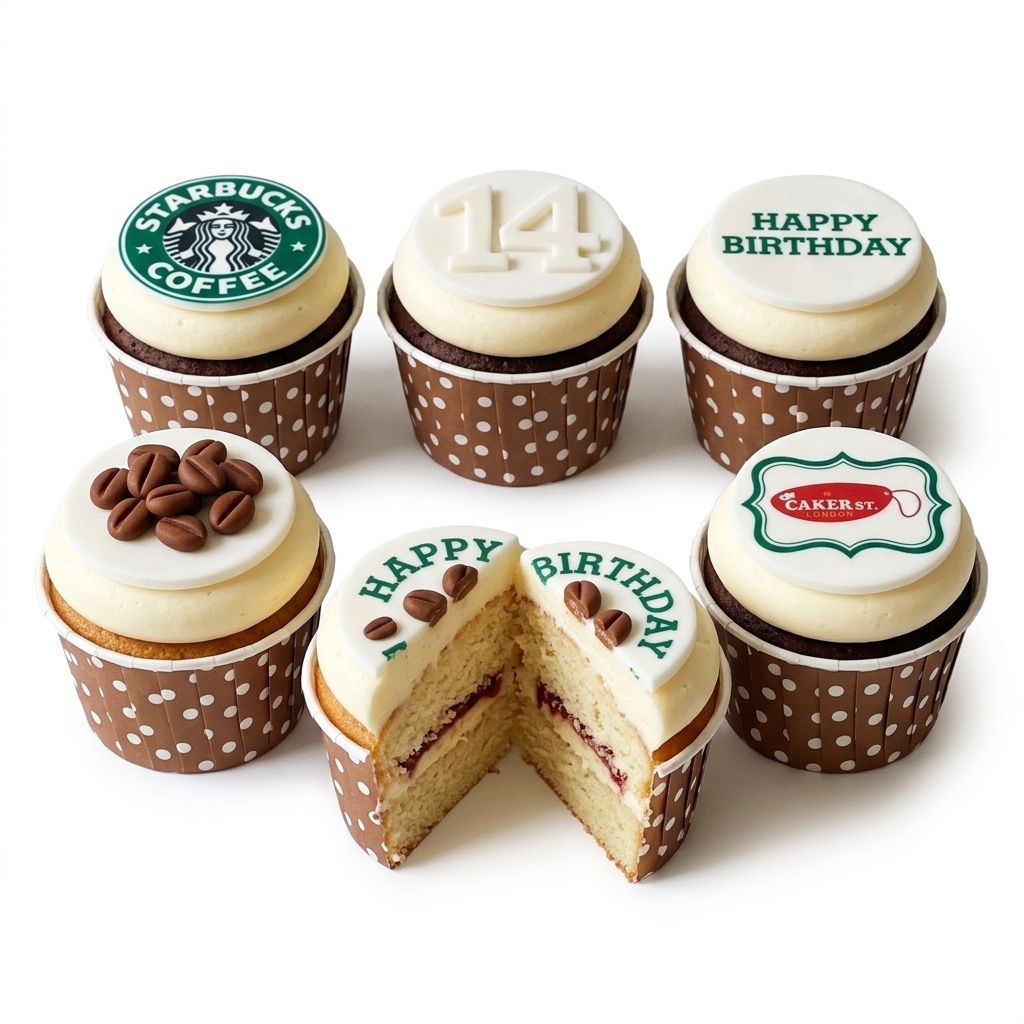 Coffee Birthday Cupcakes with Custom Toppers