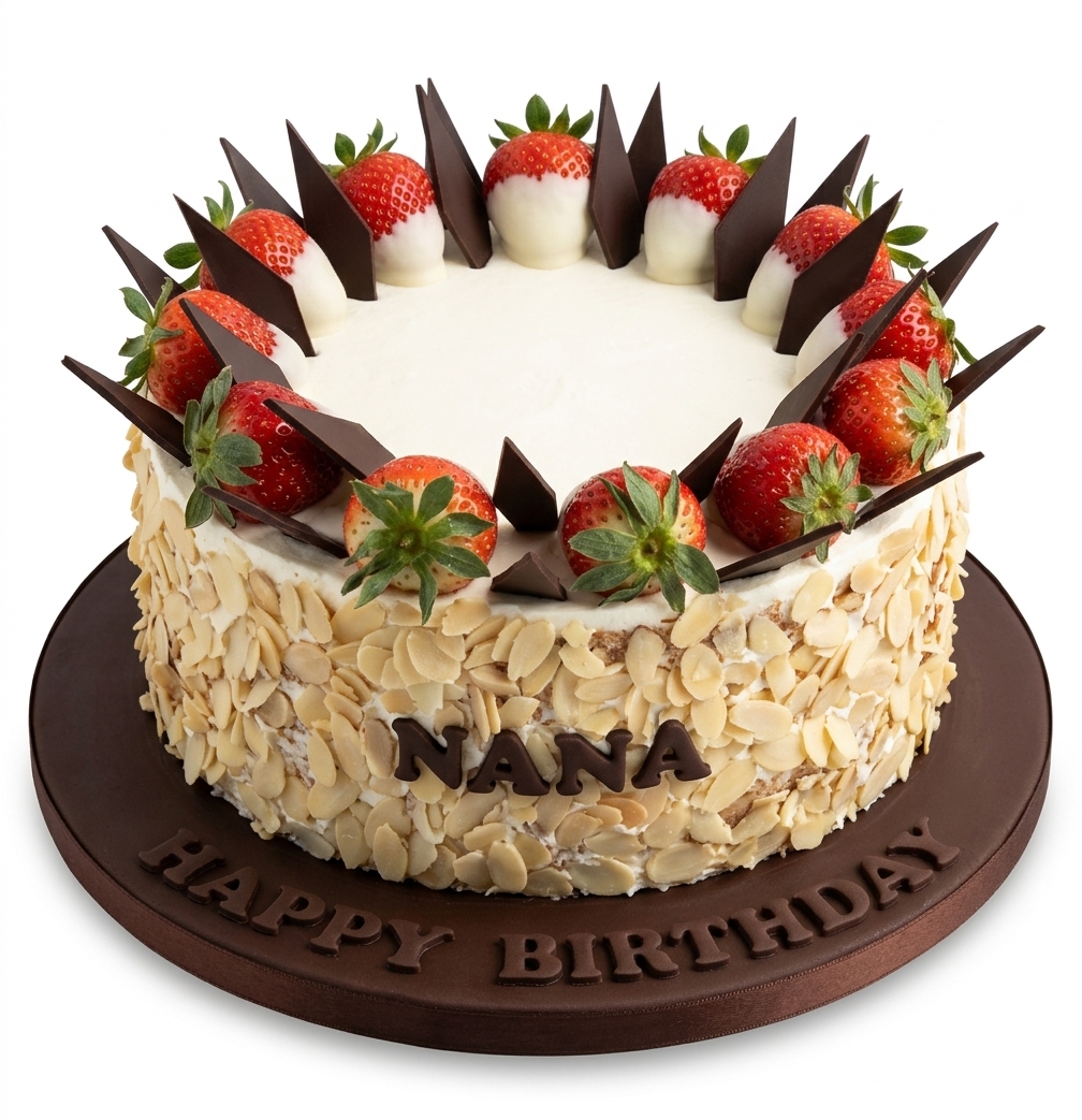 Strawberry & Chocolate Almond Birthday Cake