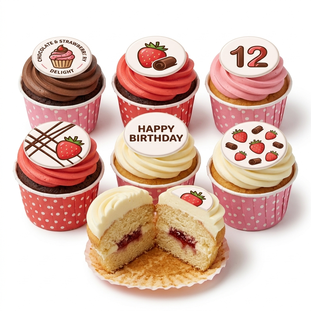 Strawberry & Chocolate Birthday Cupcakes with Custom Age Topper