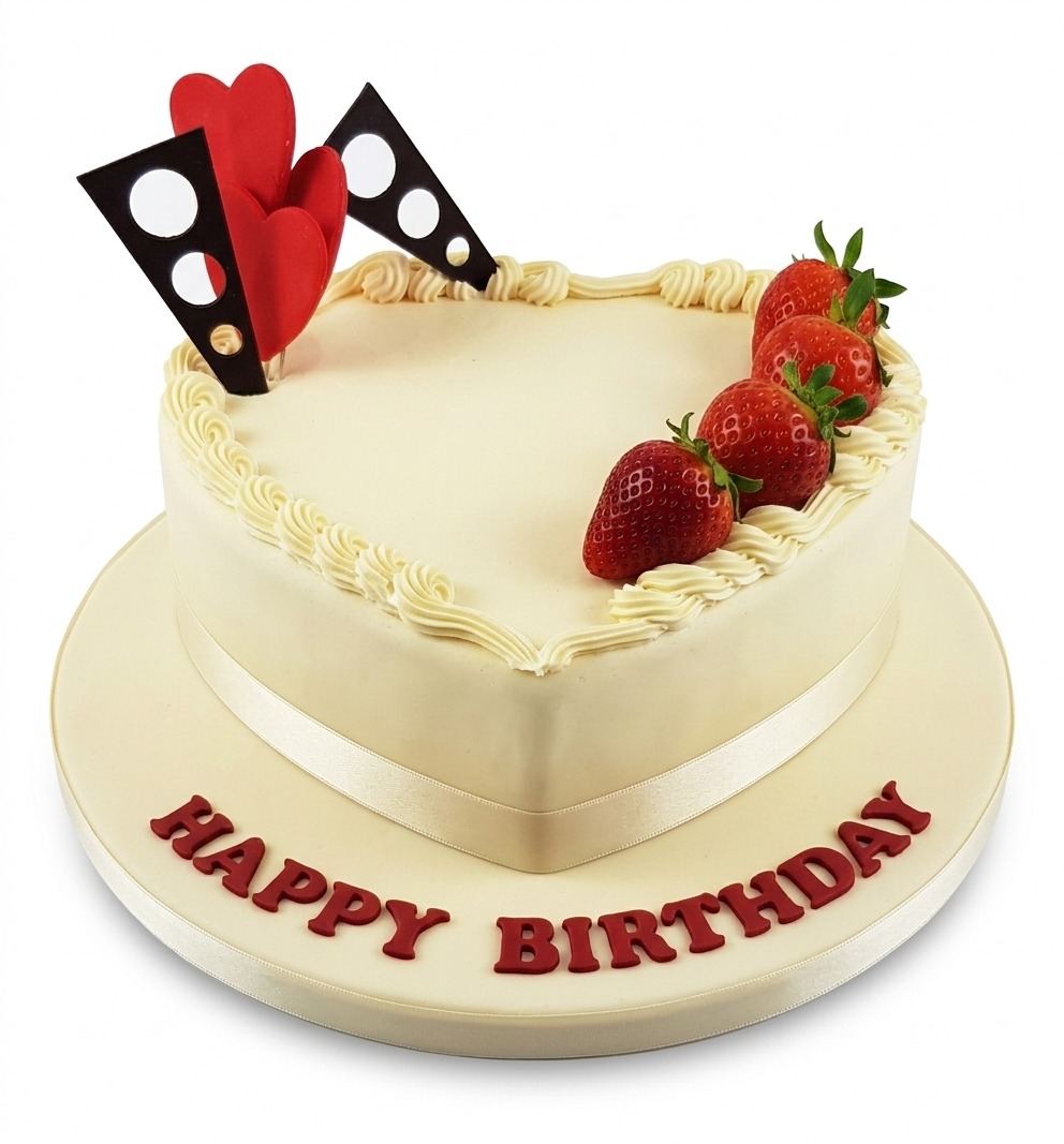 Heart Shaped Birthday Cake For Her with Fresh Strawberries