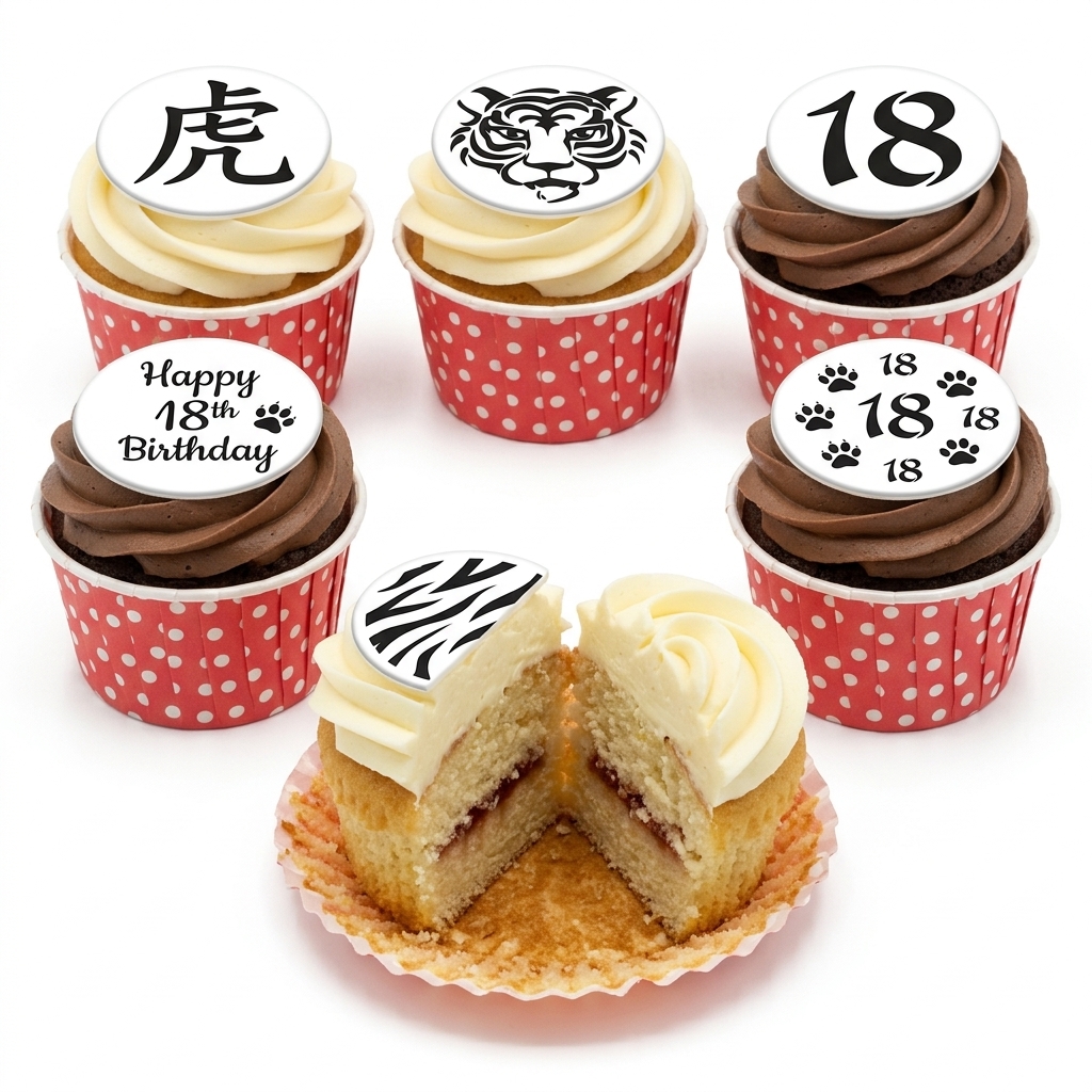 Tiger Theme Birthday Cupcakes with Custom Age Toppers