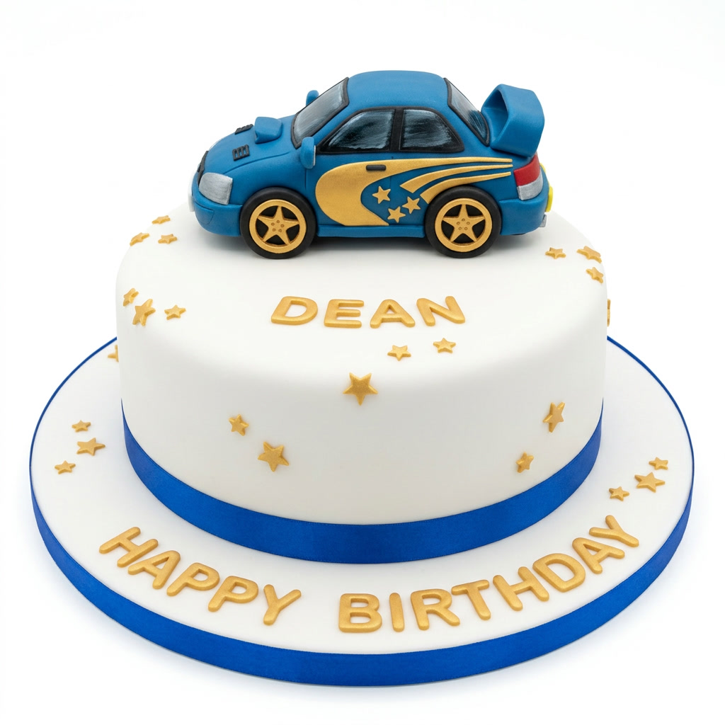 Blue Racing Car Birthday Cake
