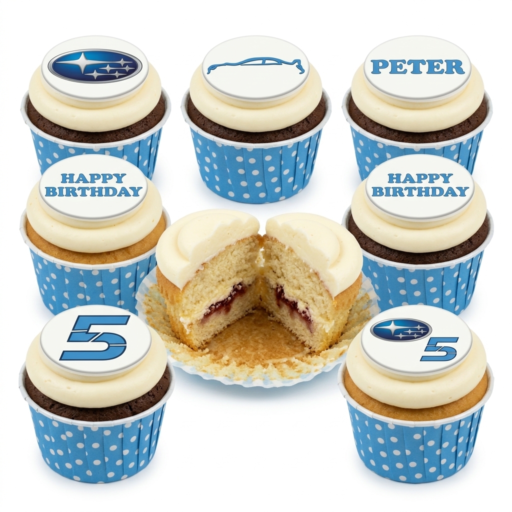 Subaru Car Theme Birthday Cupcakes with Custom Age & Name