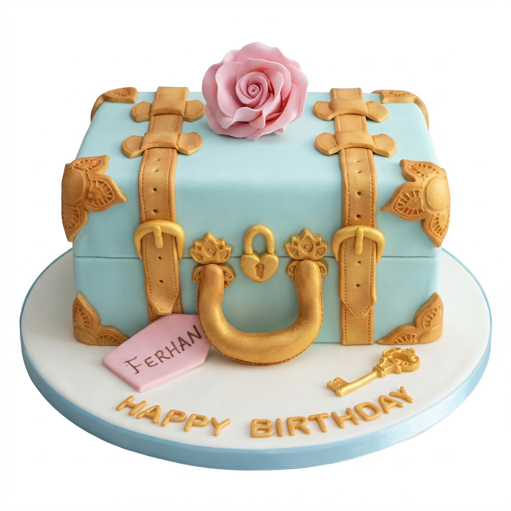 Vintage Suitcase Travel Theme Birthday Cake