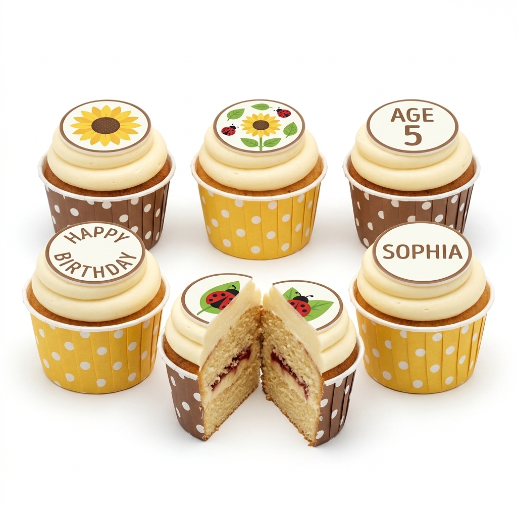 Ladybug and Sunflower Birthday Cupcakes