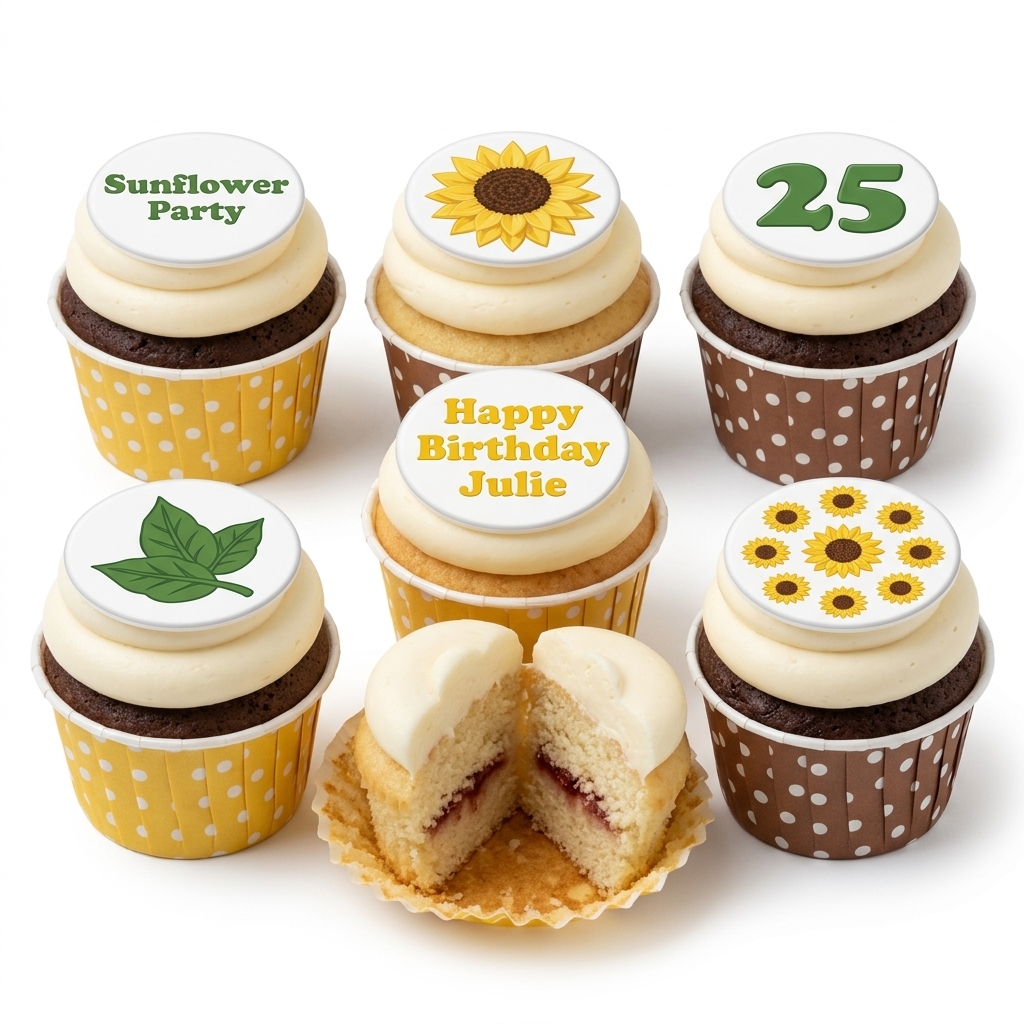 Sunflower Theme Birthday Cupcakes