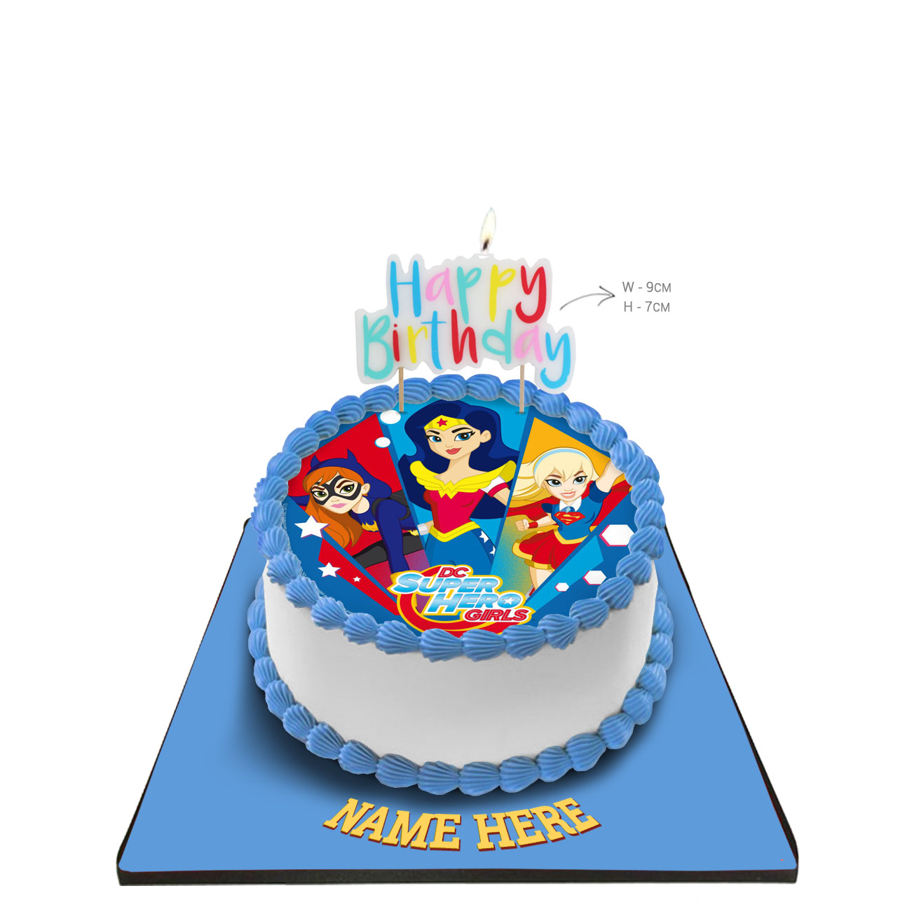Super Hero Girls Cake with Happy Birthday Candle