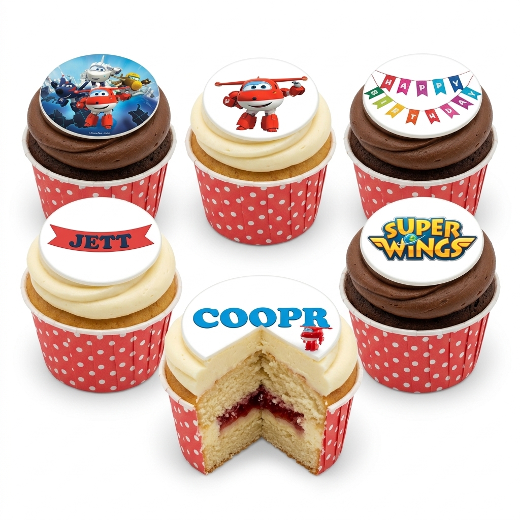 Super Wings Birthday Cupcakes with Custom Toppers
