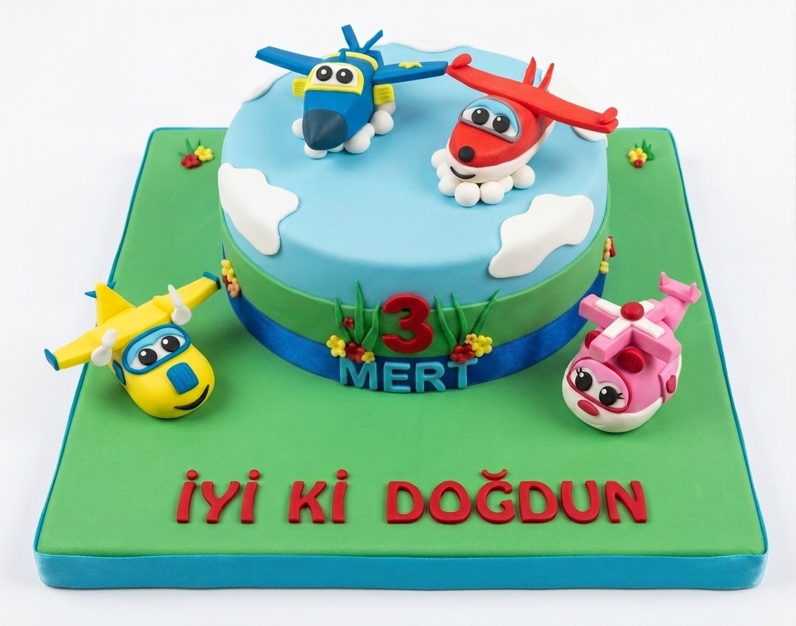 Airplane Adventure Kids Birthday Cake with Custom Age