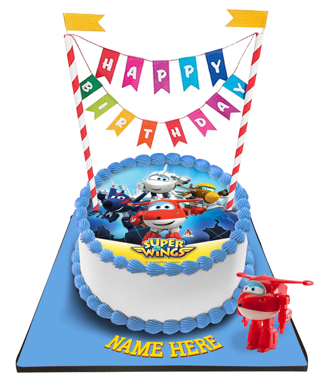 Super Wings Cake with Happy Birthday Bunting & Topper