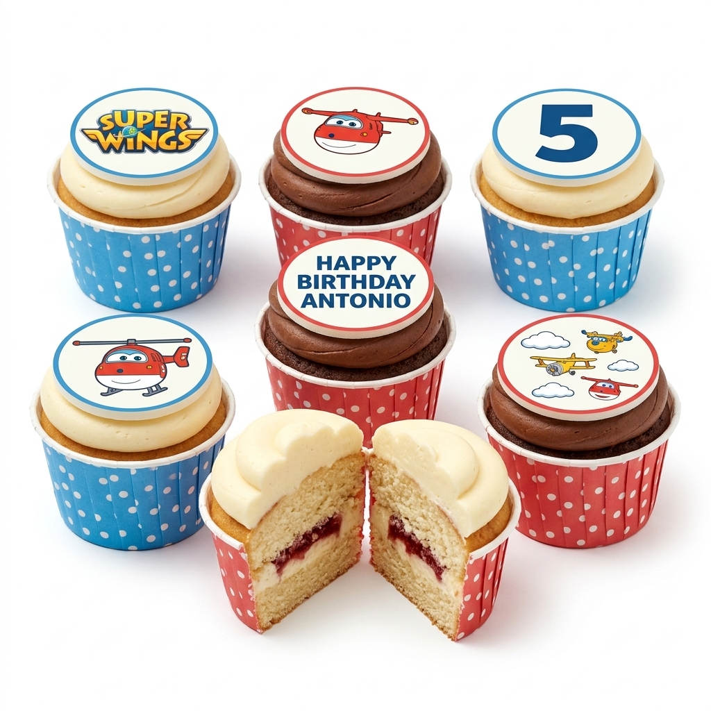 Super Wings Birthday Cupcakes with Custom Age & Name
