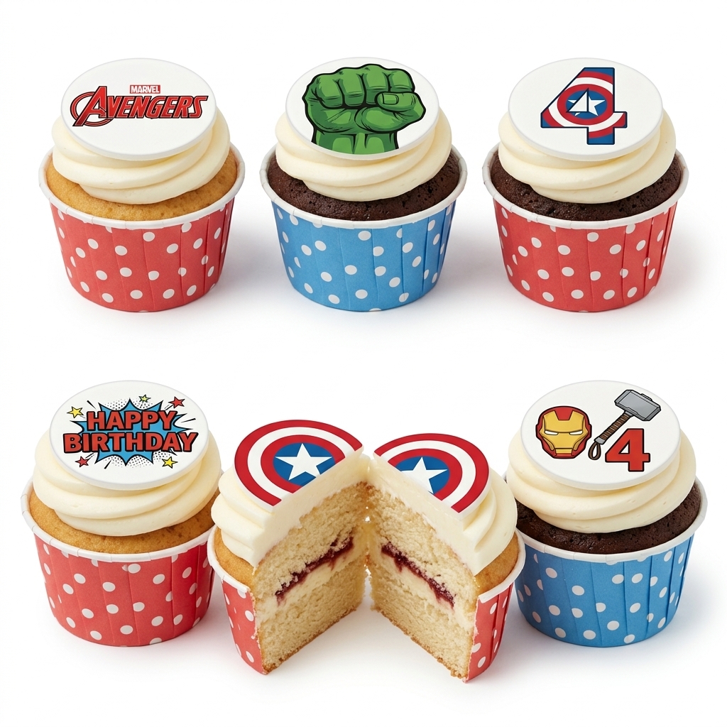 Avengers Birthday Cupcakes with Custom Age Toppers