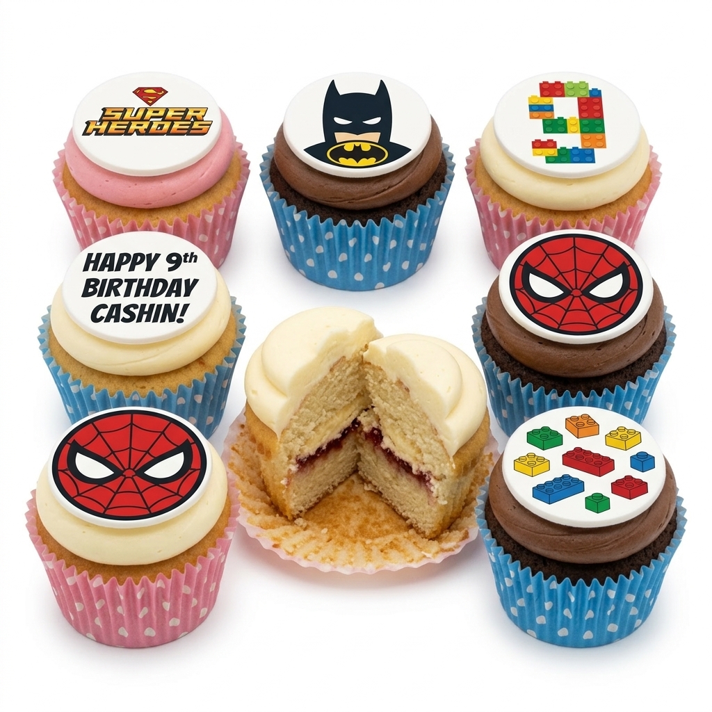 Superhero & Building Blocks Kids Birthday Cupcakes