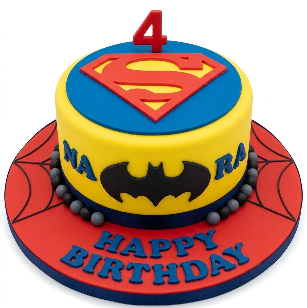 Superhero Birthday Cake with Custom Age Topper