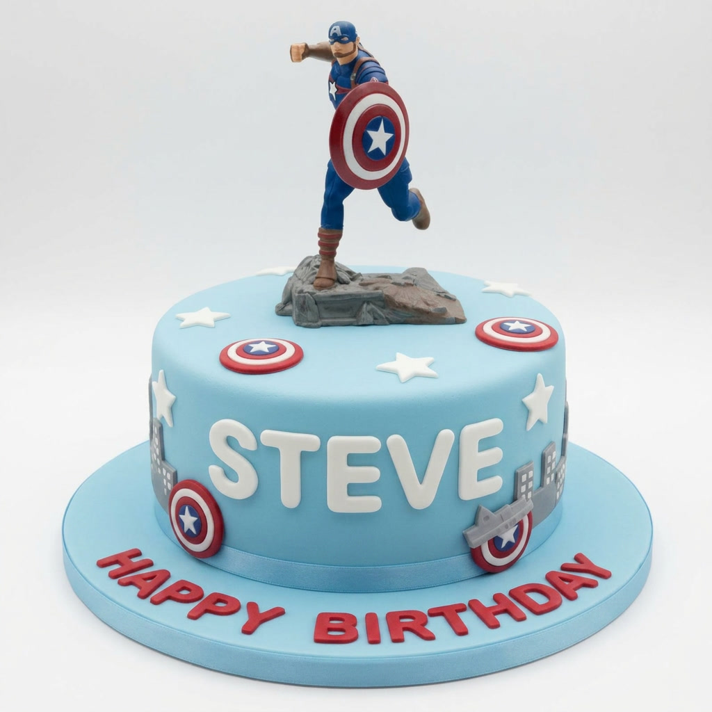 Captain America Superhero Birthday Cake with Personalised Name