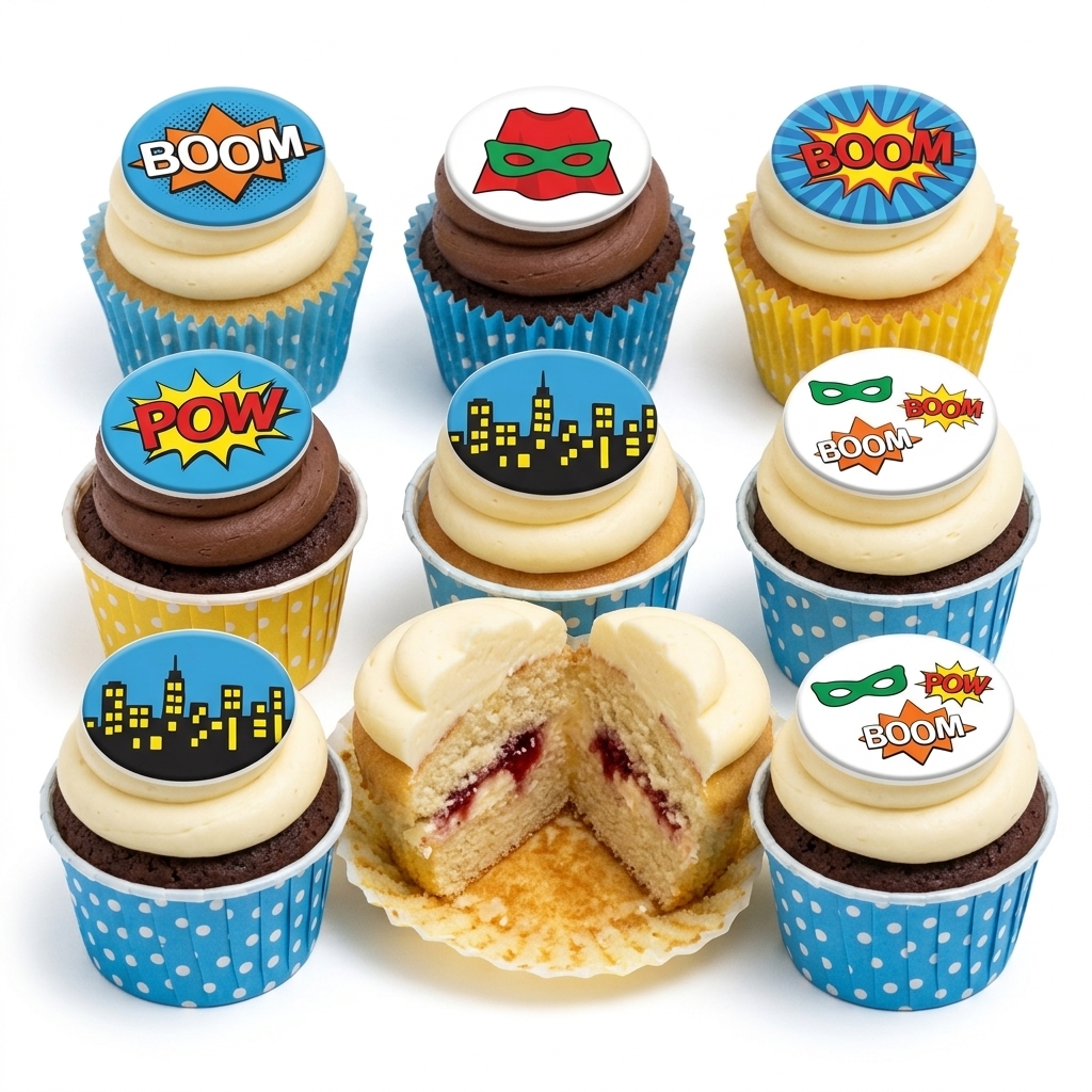 Superhero Comic Book Birthday Cupcakes