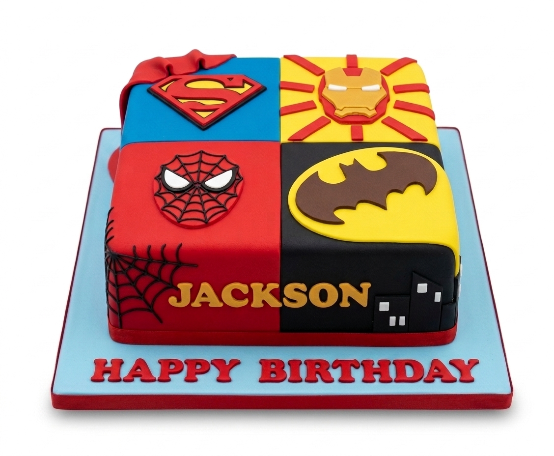 Four-in-One Superhero Birthday Cake