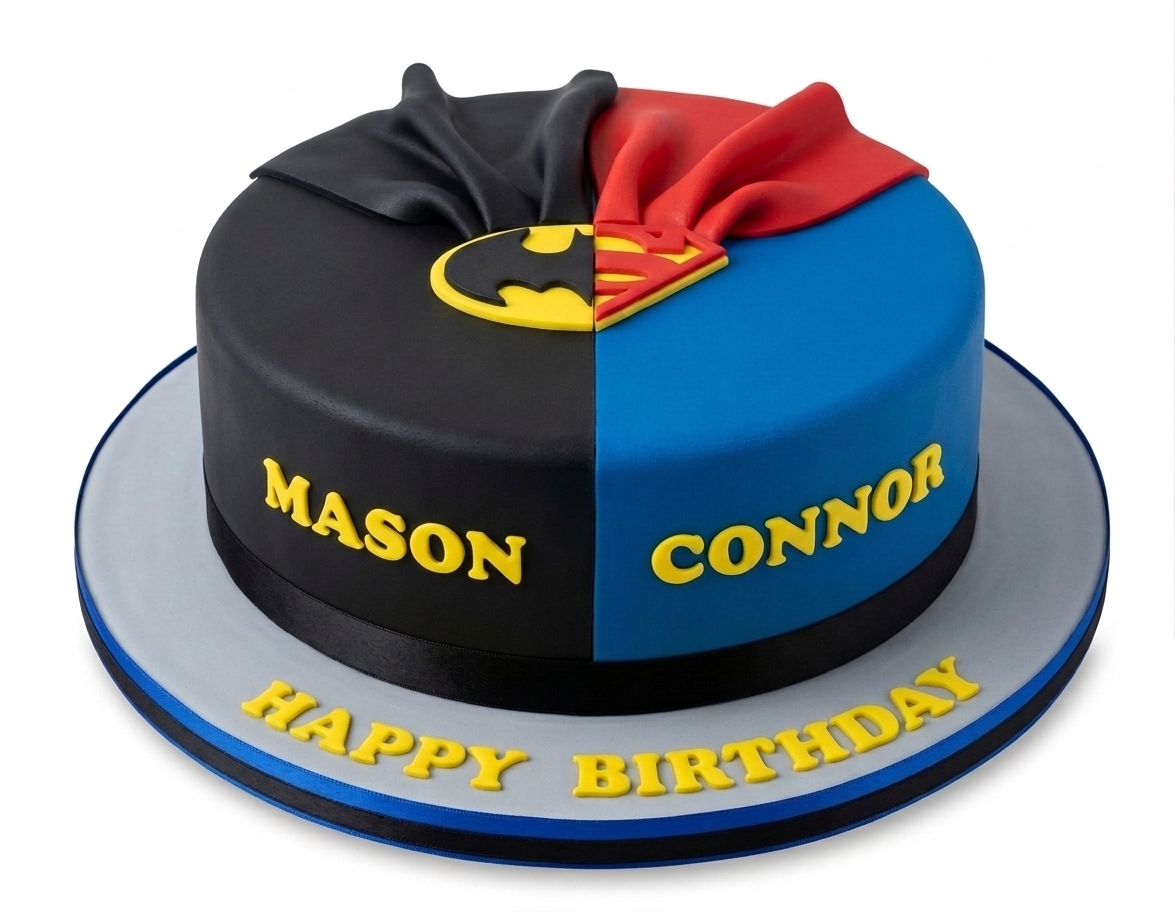 Batman Superman Superhero Birthday Cake