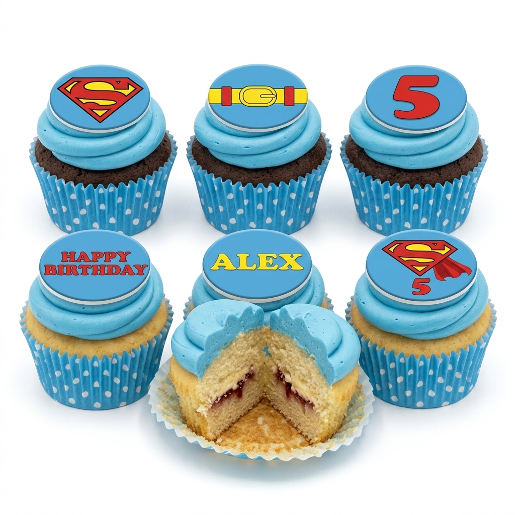 Superman Birthday Cupcakes for Boys with Custom Age