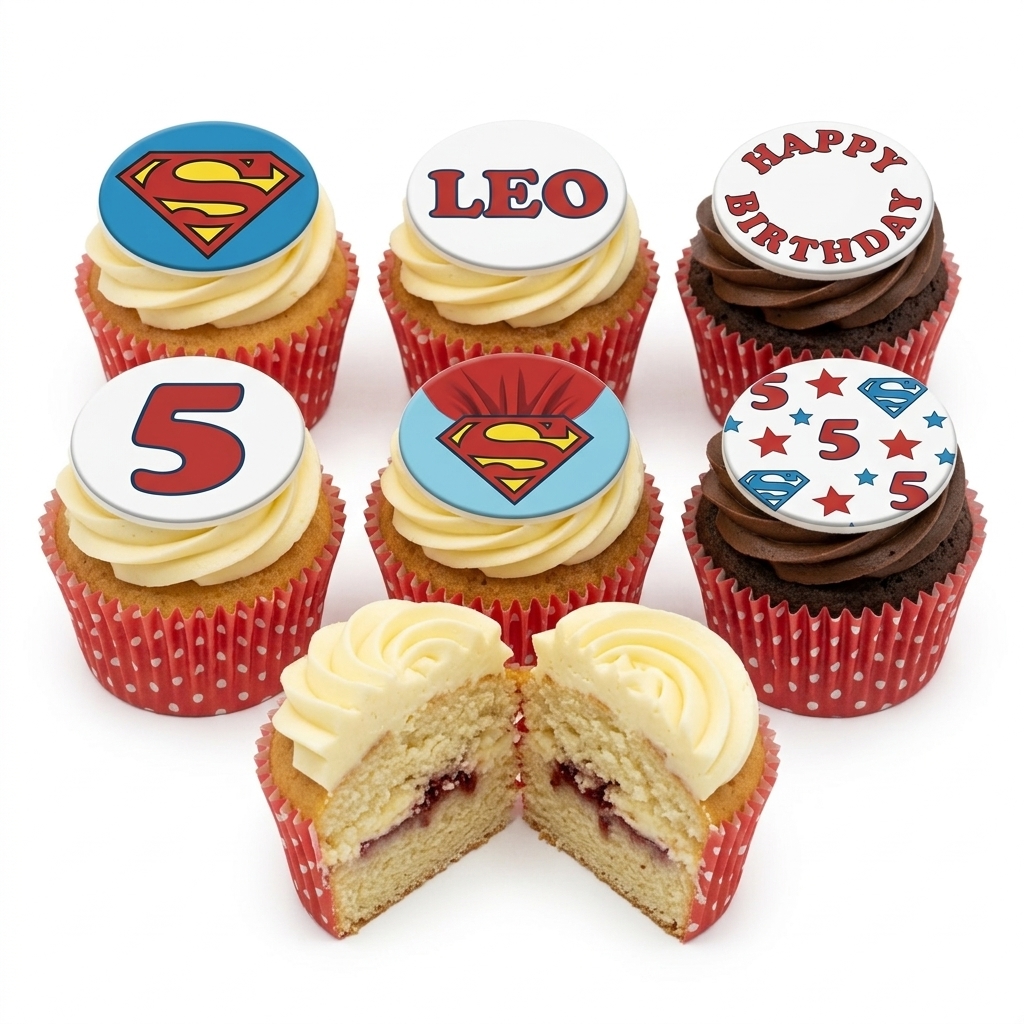 Superman Birthday Cupcakes with Custom Age & Name