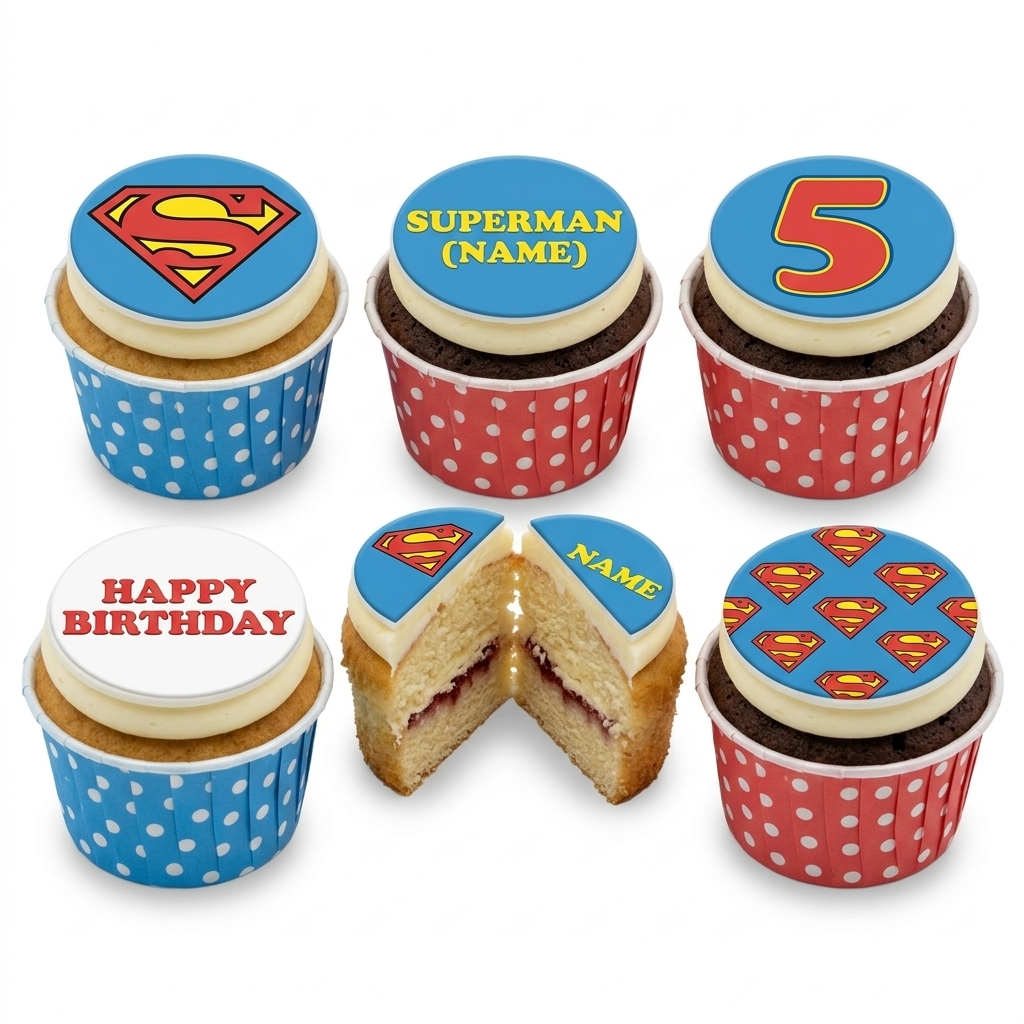 Superman Birthday Cupcakes with Custom Age Topper