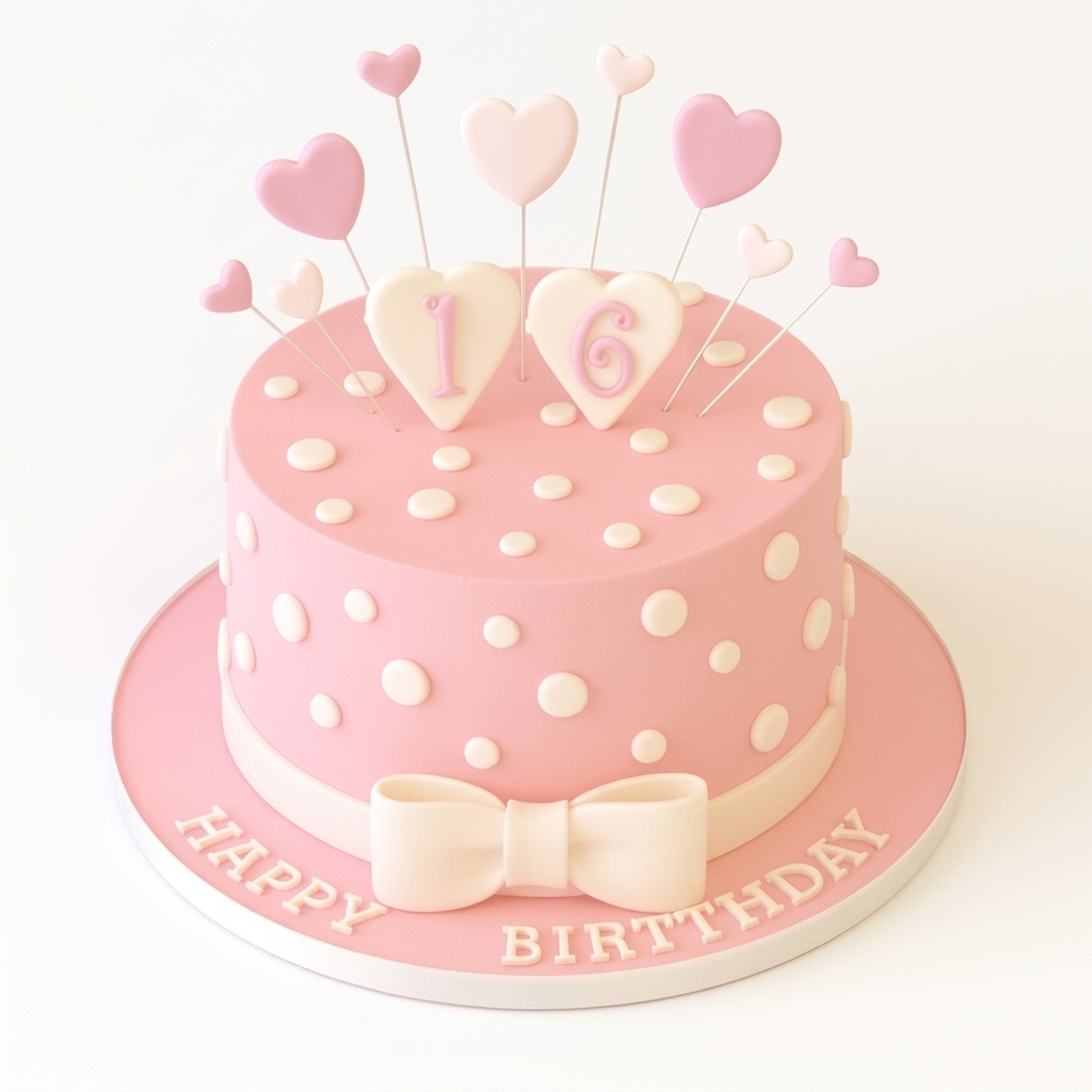Pink Polka Dot Heart Birthday Cake for Her