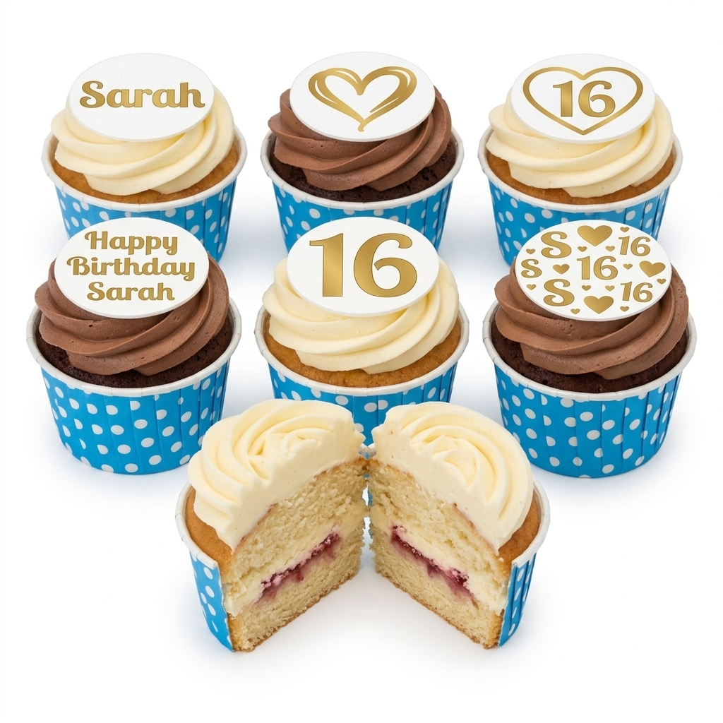Personalised Gold & White Birthday Cupcakes