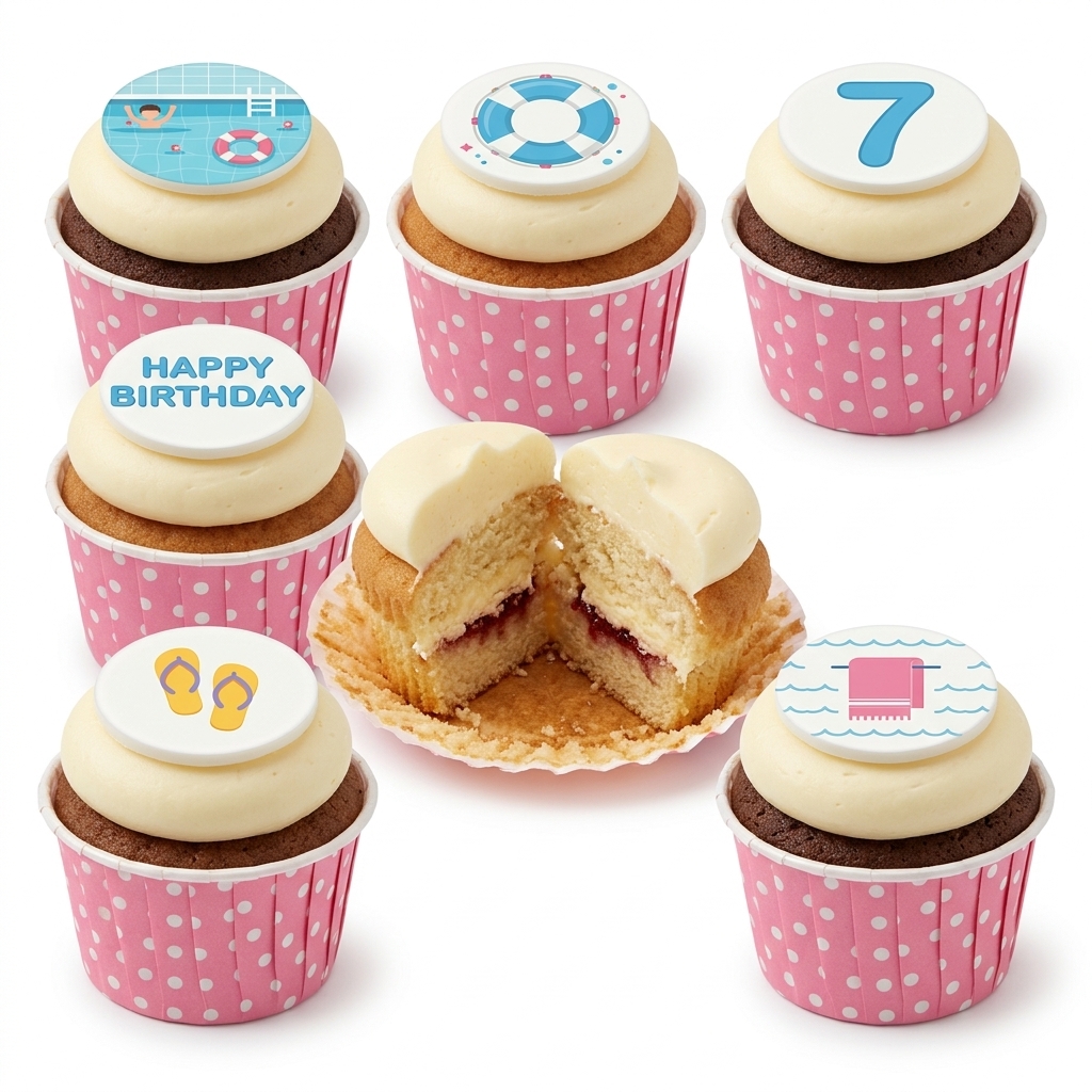 Swimming Pool Party Birthday Cupcakes with Custom Age