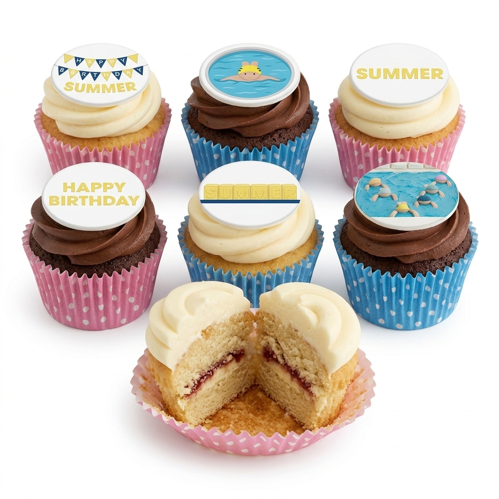 Summer Swimming Birthday Cupcakes