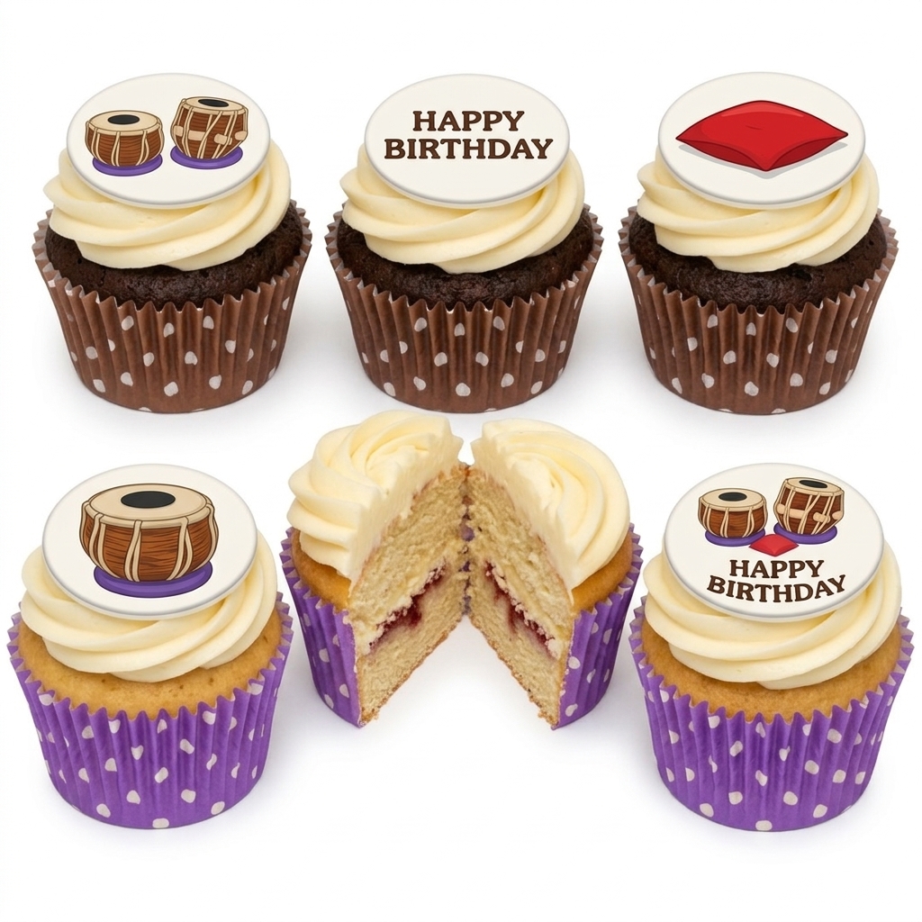 Indian Tabla Theme Birthday Cupcakes