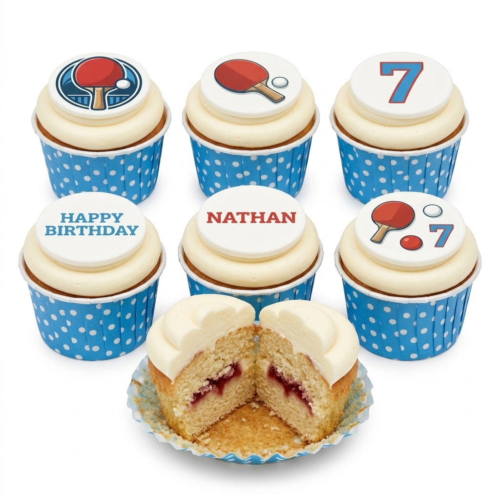 Table Tennis Birthday Cupcakes with Custom Age & Name