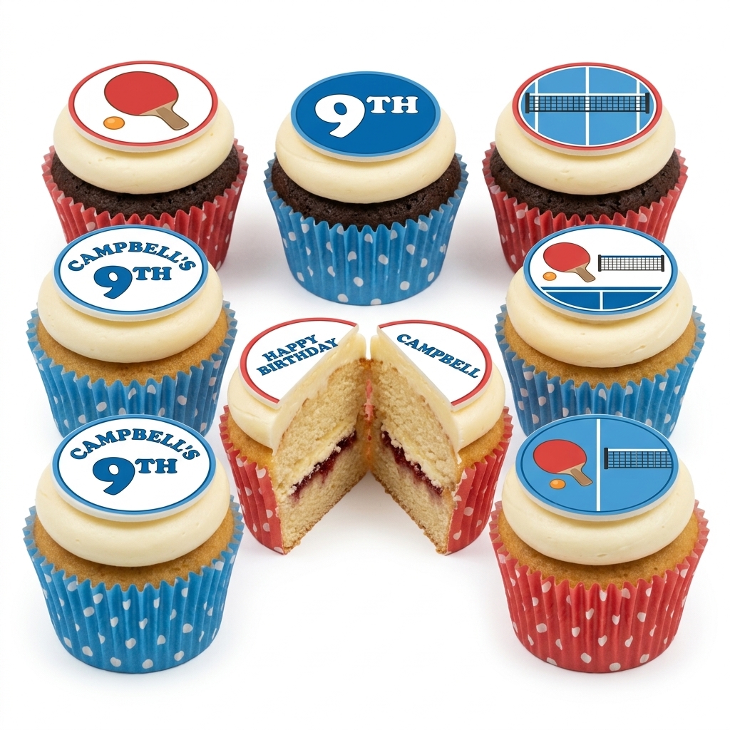Table Tennis Birthday Cupcakes with Custom Age Topper