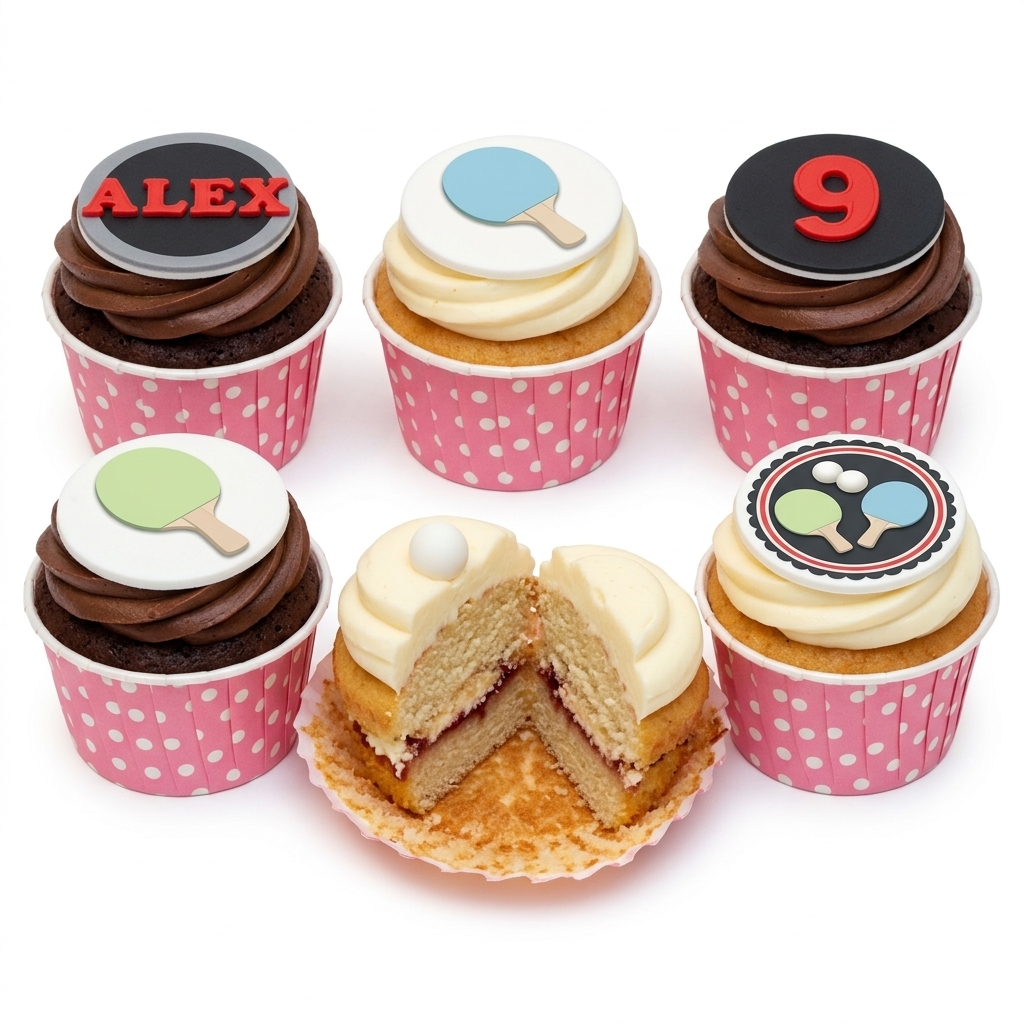 Table Tennis Birthday Cupcakes with Custom Age Topper
