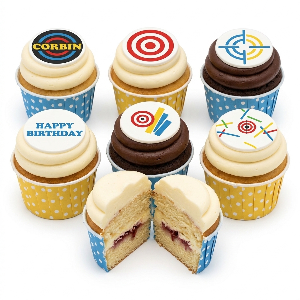 Target Theme Birthday Cupcakes | Custom Message Toppers