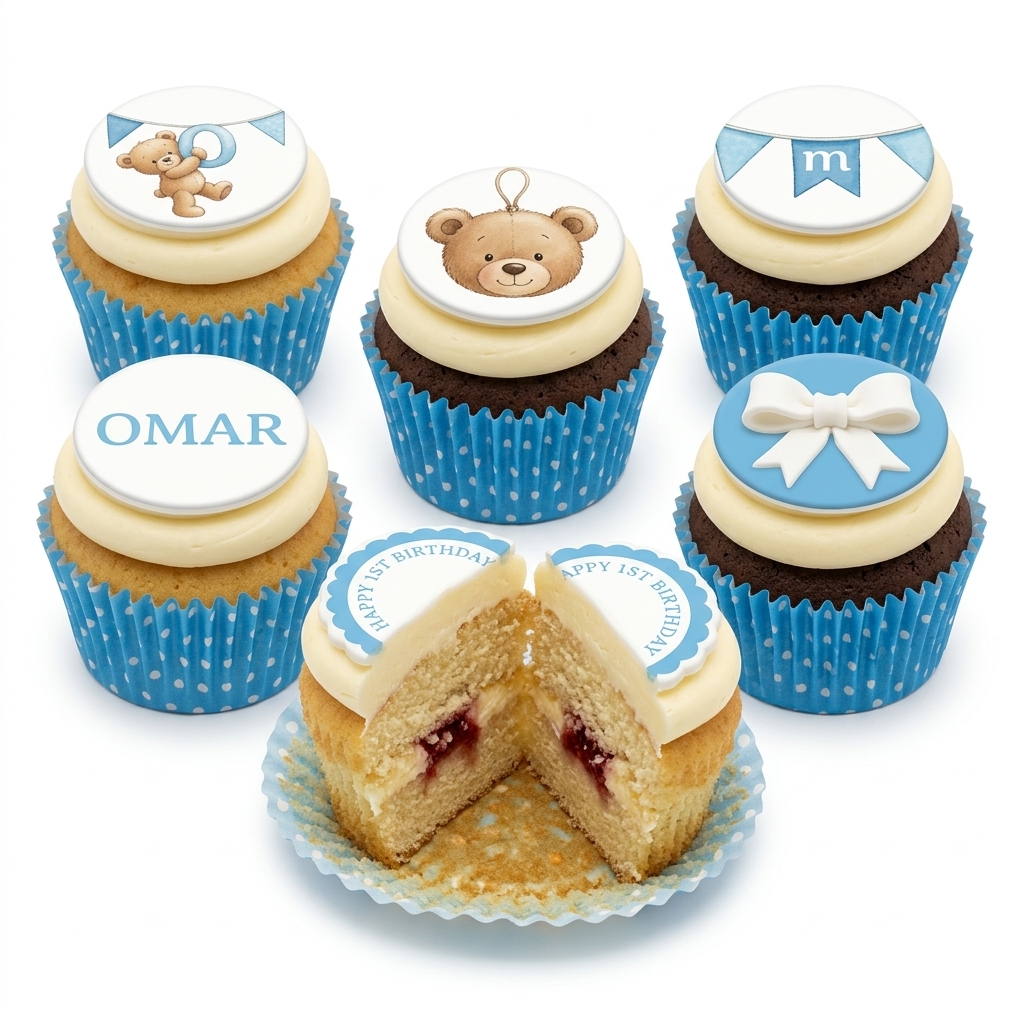 Teddy Bear 1st Birthday Cupcakes for Boys