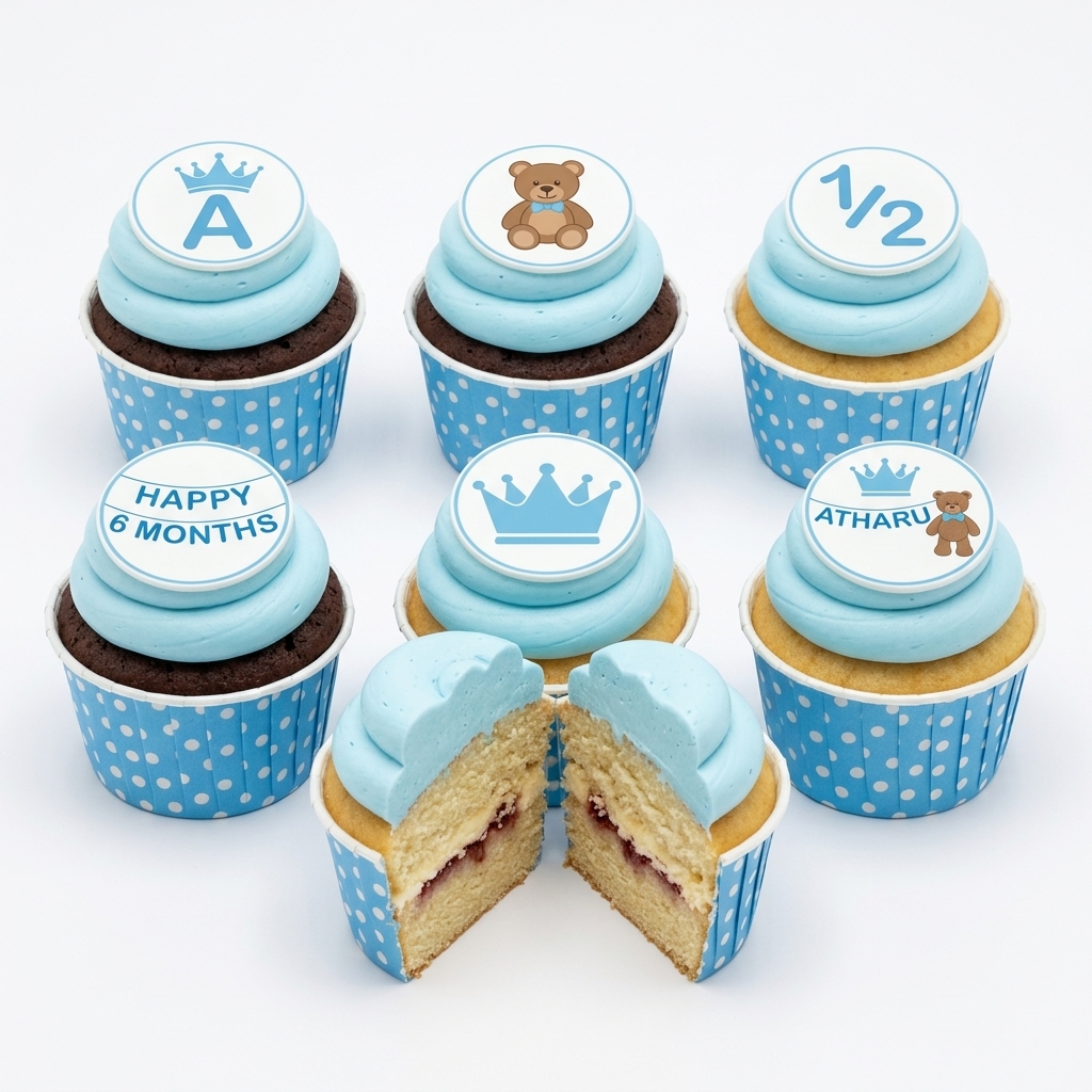 Half Birthday Cupcakes for Boys with Custom Toppers