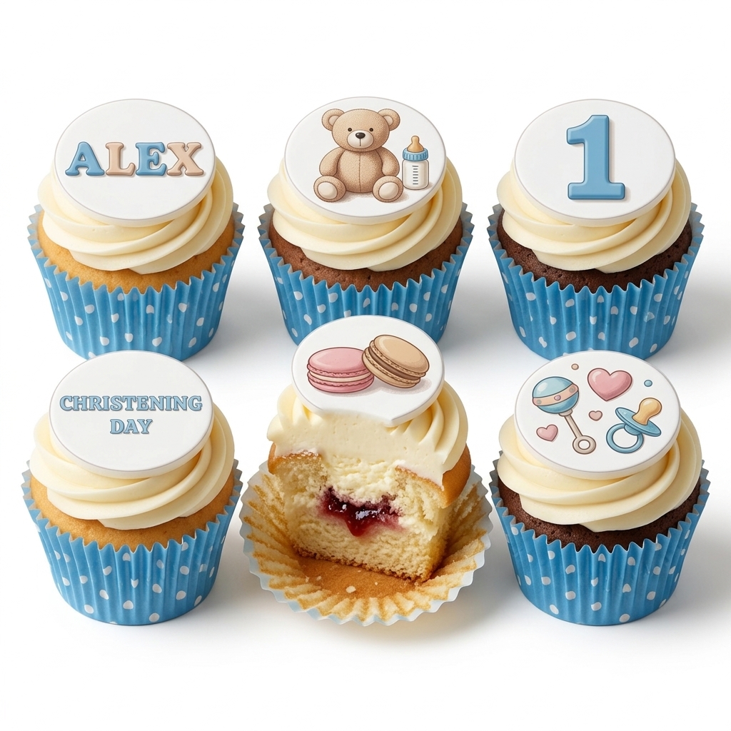 Teddy Bear Christening Cupcakes for Boys