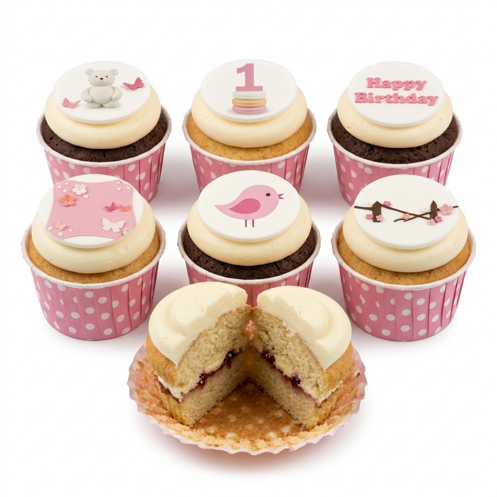 Girls Birthday Cupcakes with Cute Animal & Floral Toppers