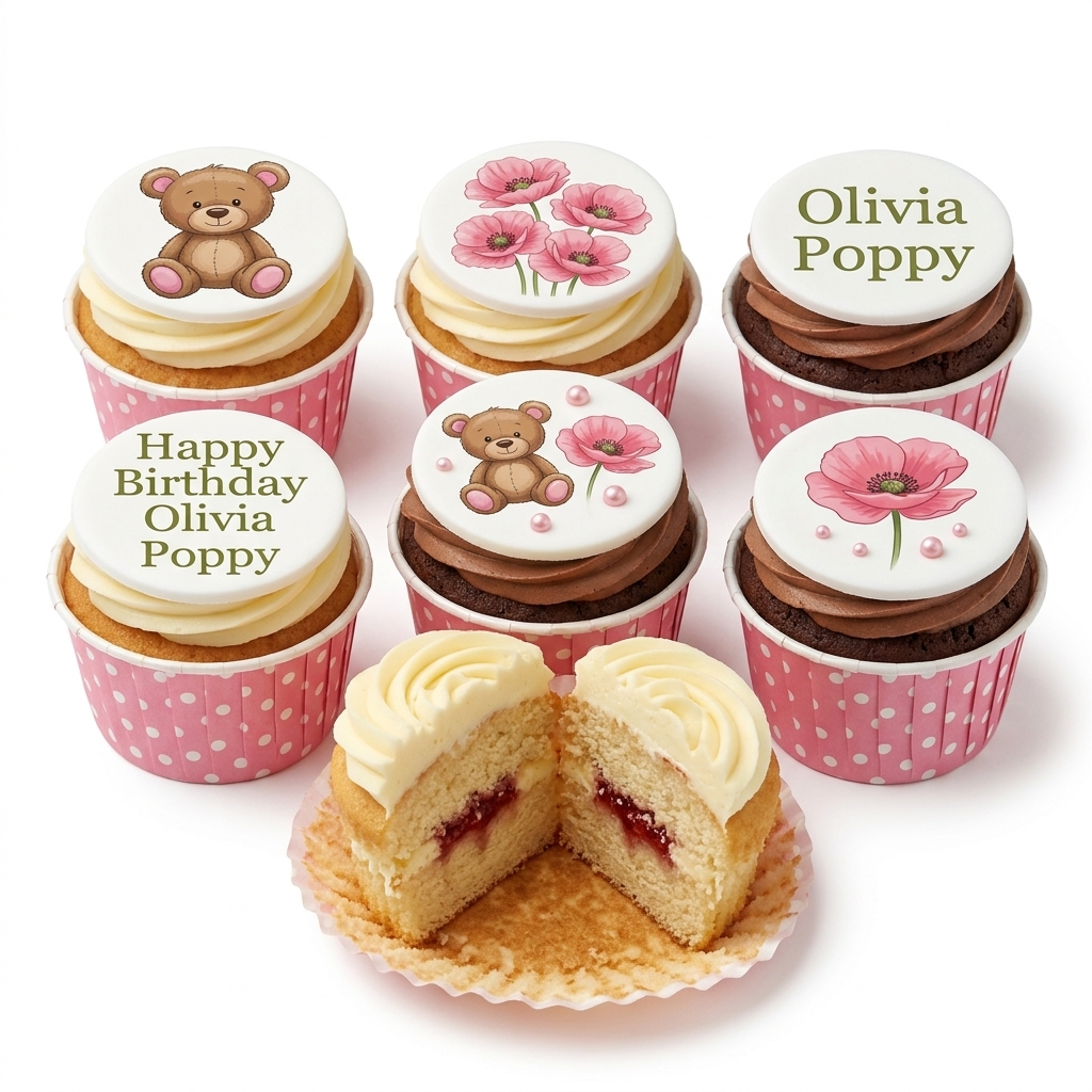 Floral Teddy Bear Birthday Cupcakes