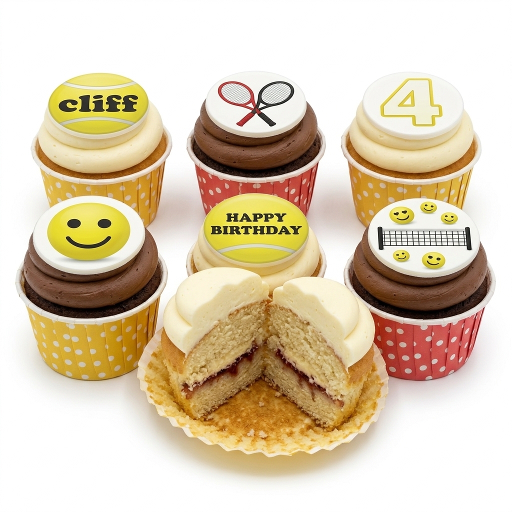 Tennis Theme Birthday Cupcakes with Custom Age Topper