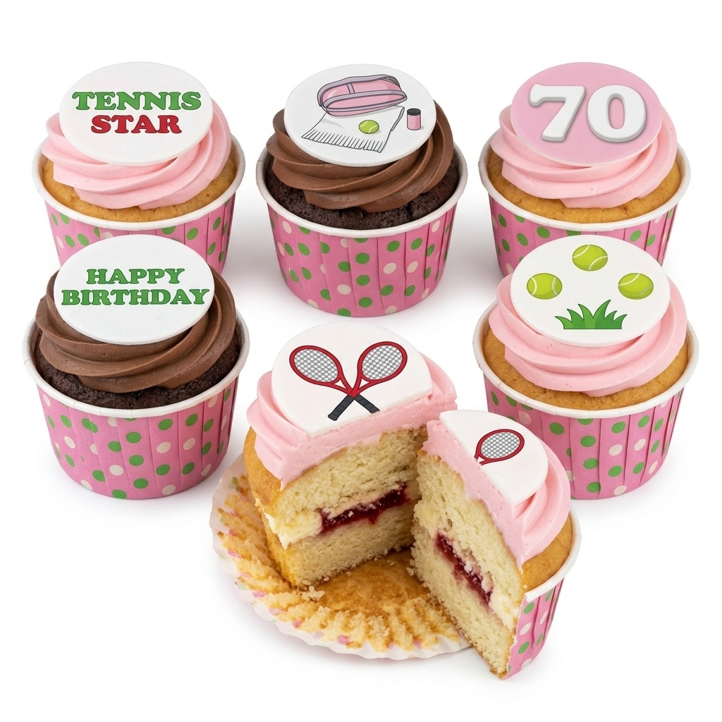 Tennis Birthday Cupcakes with Custom Age Topper
