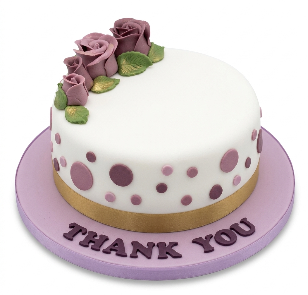 Thank You Cake with Floral & Polka Dot Design